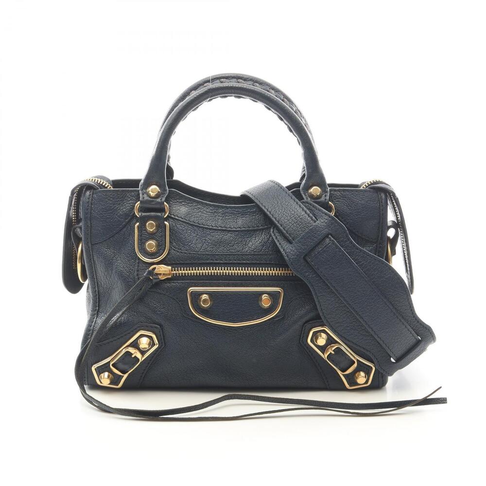 Balenciaga Metallic City Handbag Leather Navy Blue
